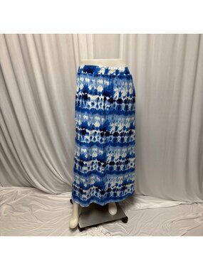 Terra Sky Maxi Skirt Womens Size 3X 24W-26W Blue White Tie Dye Stretch Pockets C